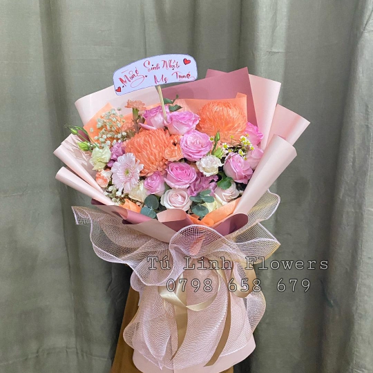Hoa Bó Tone Hồng - Hoa Tặng Sinh Nhật Tại Long An